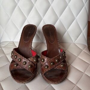 BCBGMaxAzria Brown Studded Leather Mules